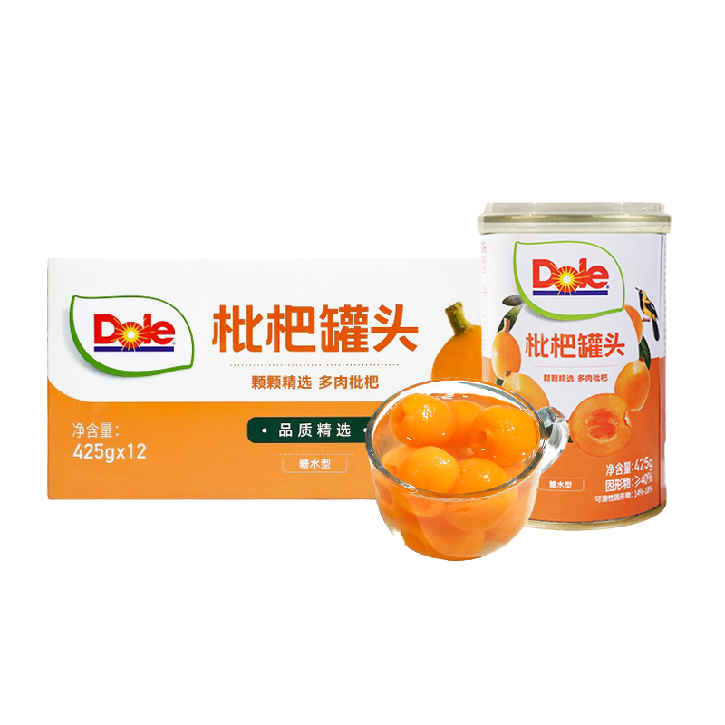【Dole枇杷罐头425g*12罐/箱】糖水型多肉枇杷品质精选早餐零食