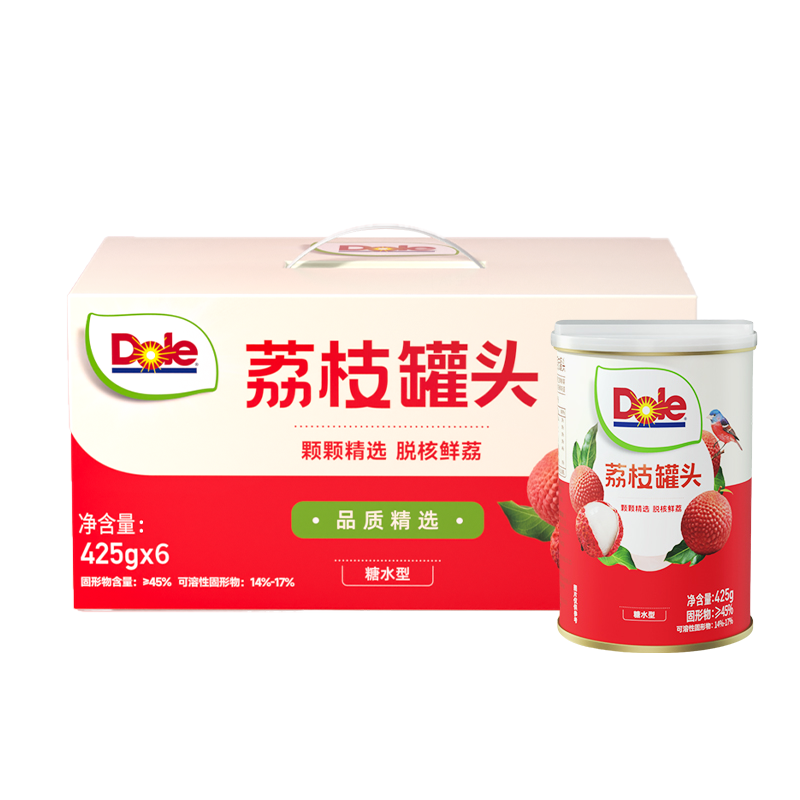 【Dole都乐荔枝罐头425g*6】糖水型鲜果罐头品质精选家庭聚会休闲