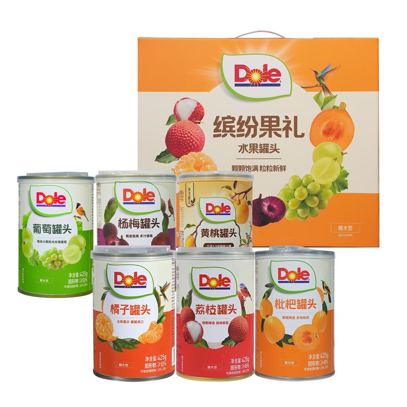 【Dole缤纷果礼水果罐头6罐装礼盒】多种口味糖水型罐头适合家庭