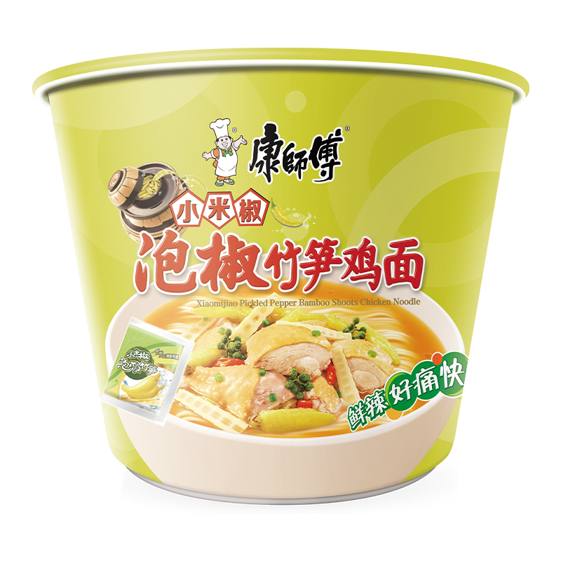 康师傅泡椒竹笋鸡面12桶整箱方便面鲜辣泡面上班族方便速食批发