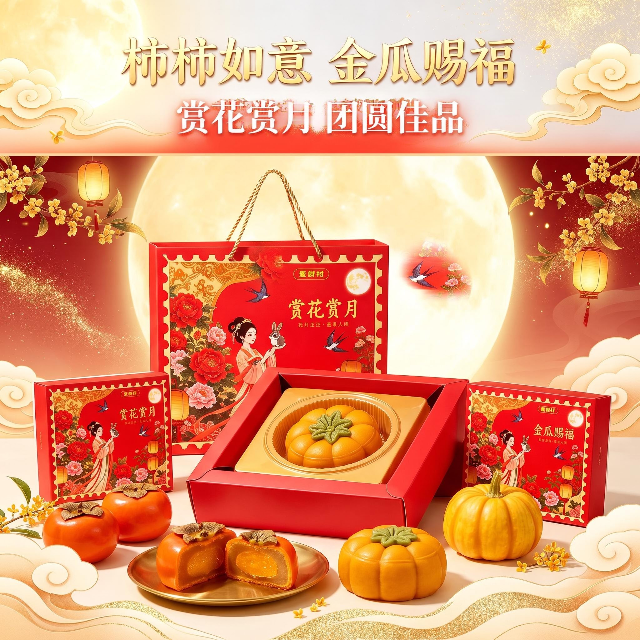 柿柿如意金瓜赐大福饼酥饼黄金万两大月饼醒狮芋泥麻薯月饼礼盒