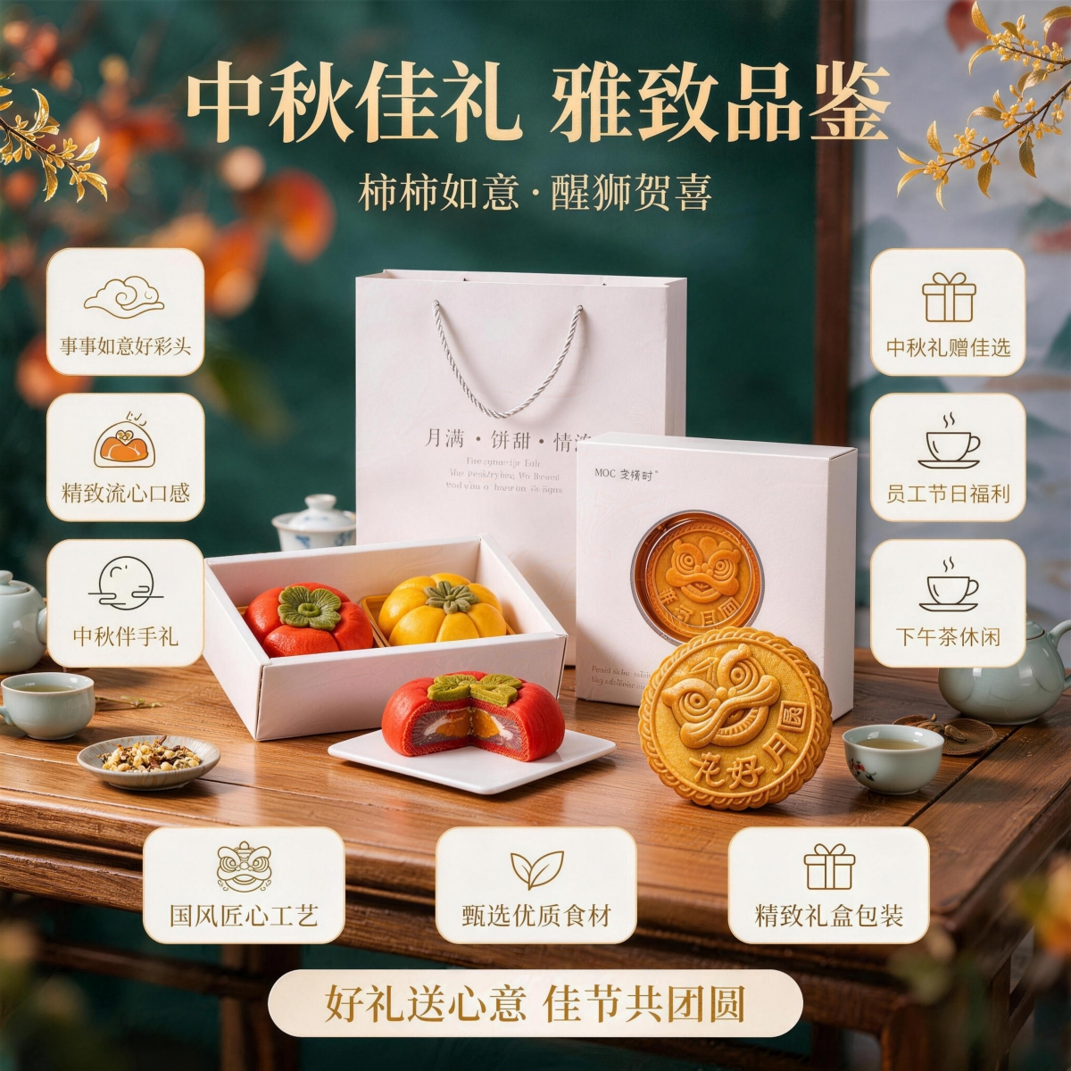 【月饼礼盒】黄金万两大福饼柿柿如意金瓜赐福醒狮芋泥麻薯月饼