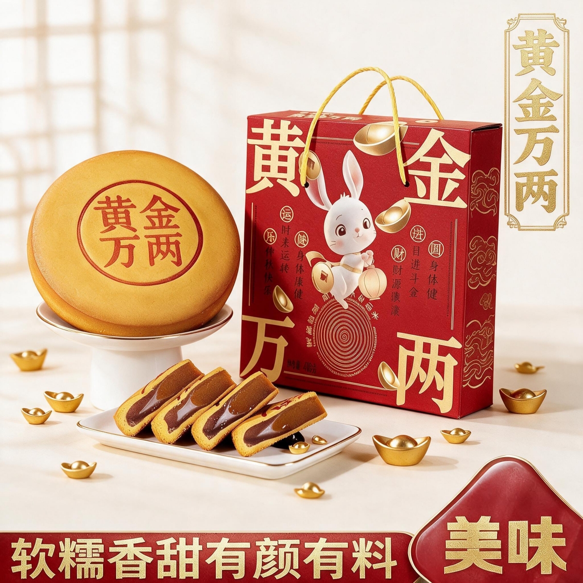 柿柿如意金瓜赐大福饼酥饼黄金万两大月饼醒狮芋泥麻薯月饼礼盒