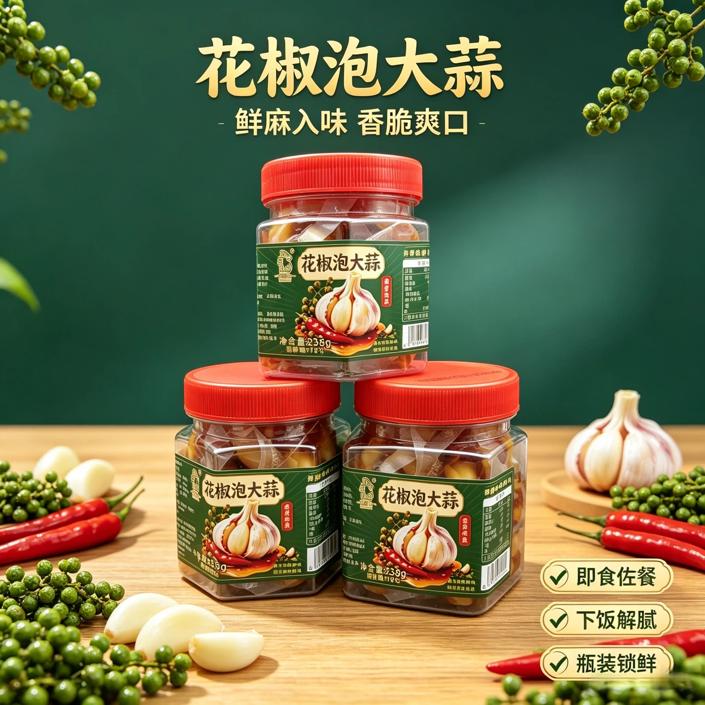 花椒泡大蒜农家手工老坛青花椒泡蒜头酱香腊八蒜泡菜开胃下饭菜