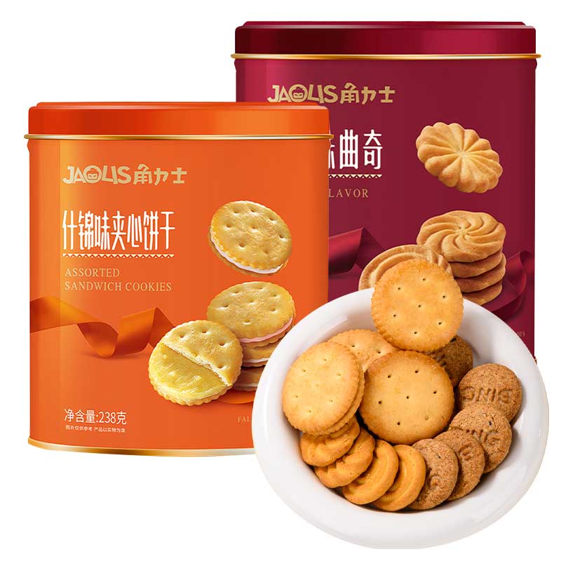角力士黄油味曲奇柠檬味夹心饼干238g铁罐装
