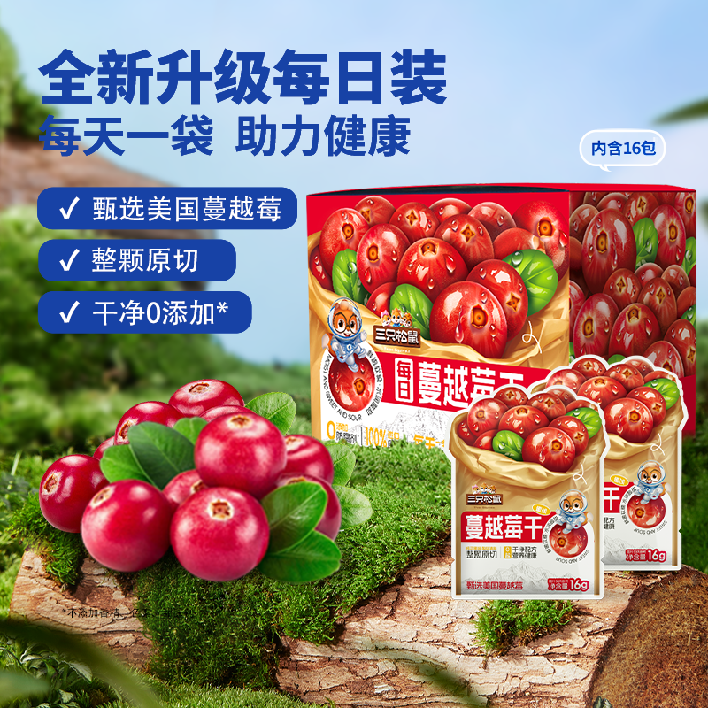 【三只松鼠_蔓越莓干256g】每日进口蔓越莓干蜜饯零食烘焙专用