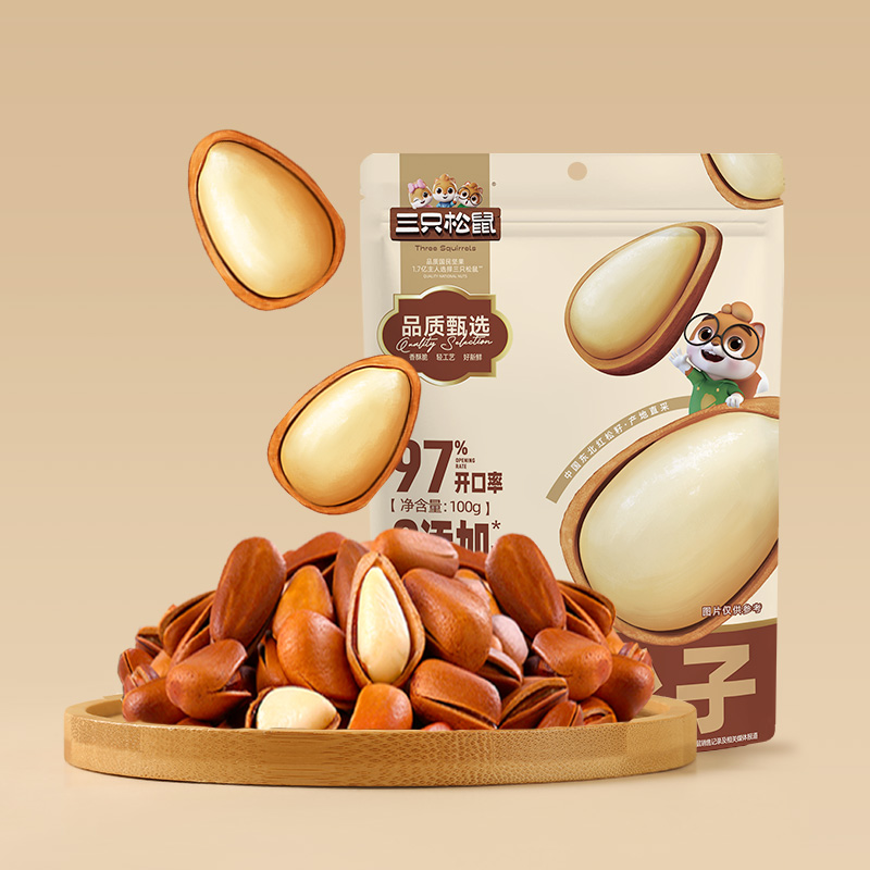 【三只松鼠开口松子100g】坚果零食高开口率办公休闲优选