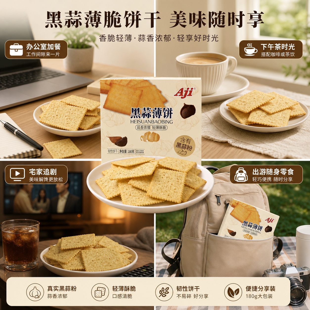 黑蒜风味薄脆网红小饼干酥脆薄饼办公室宿舍追剧解馋零食独立包装