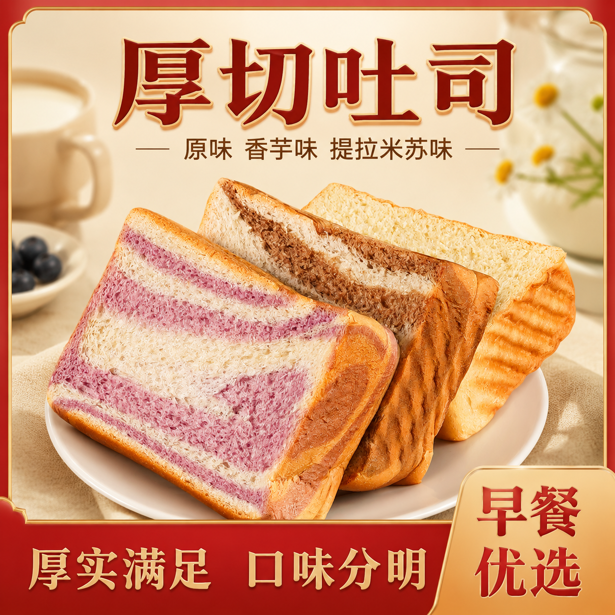 真厚切吐司面包健康代餐手撕厚切面包早餐下午茶零食休闲食品