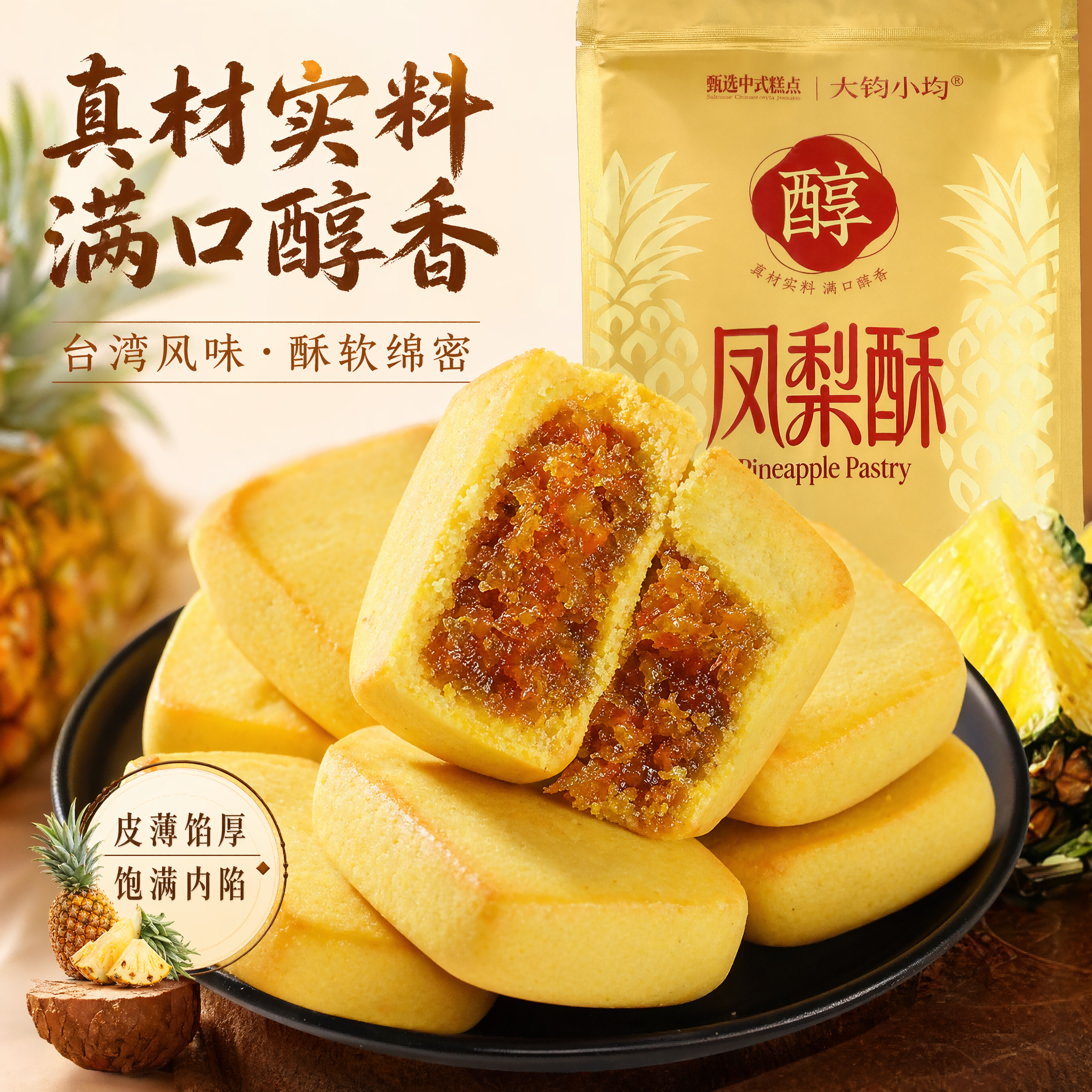 高品质凤梨酥台湾风味传统糕点港式下午茶点心袋装整箱零食