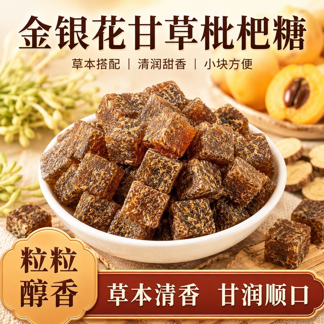 甘草枇杷膏金银花罗汉果薄荷干草琵琶糕润喉软糖果糕休闲零食