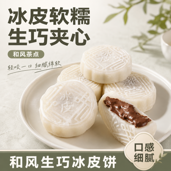 爆浆和风生巧冰皮月饼中秋节果肉巧克力水晶月饼爆浆冰皮月饼
