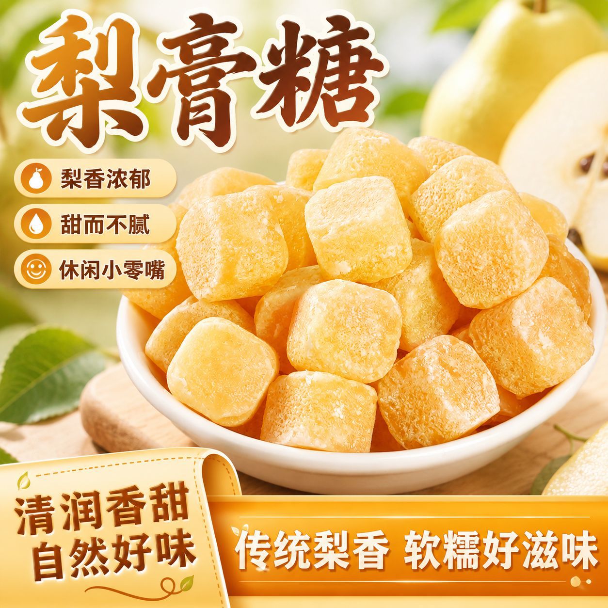 百草梨膏糖薄荷味润喉糖清凉护嗓可泡水网红解馋小零食