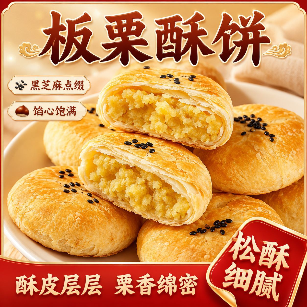 板栗酥饼老式酥饼传统手工千层酥夹心馅饼解馋休闲零食品