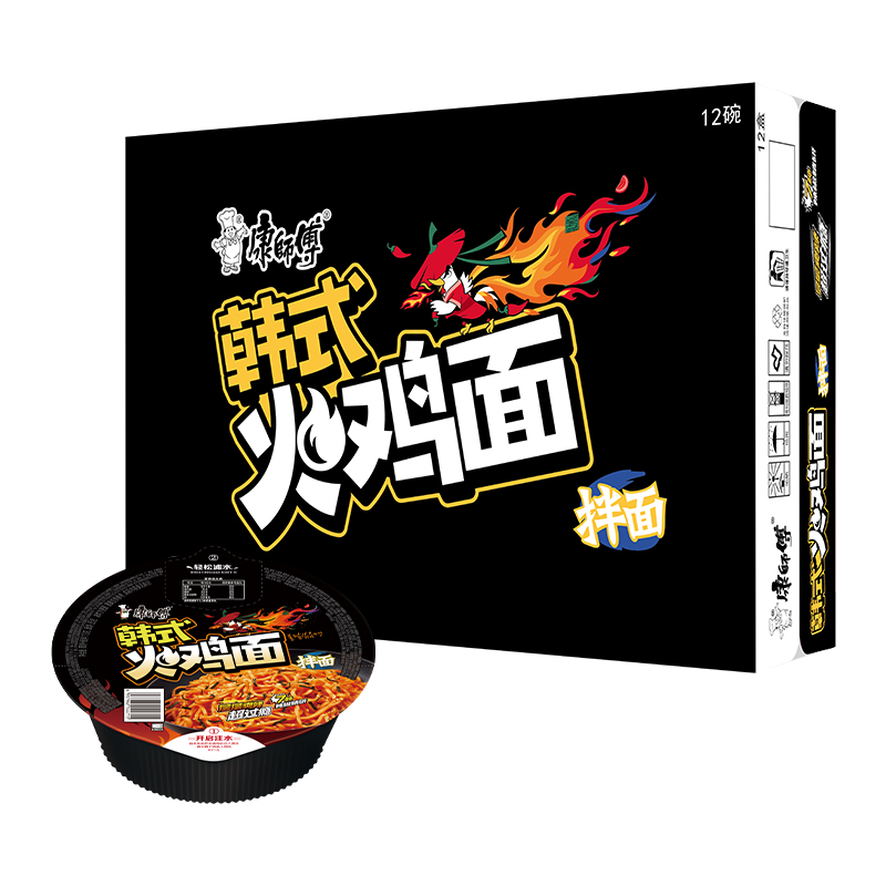 康师傅韩式火鸡拌面12碗整箱装泡面速食代餐方便面宵夜批发代发