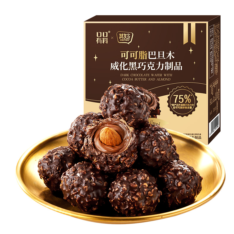 其妙 可可脂巴旦木威化黑巧克力制品 108克