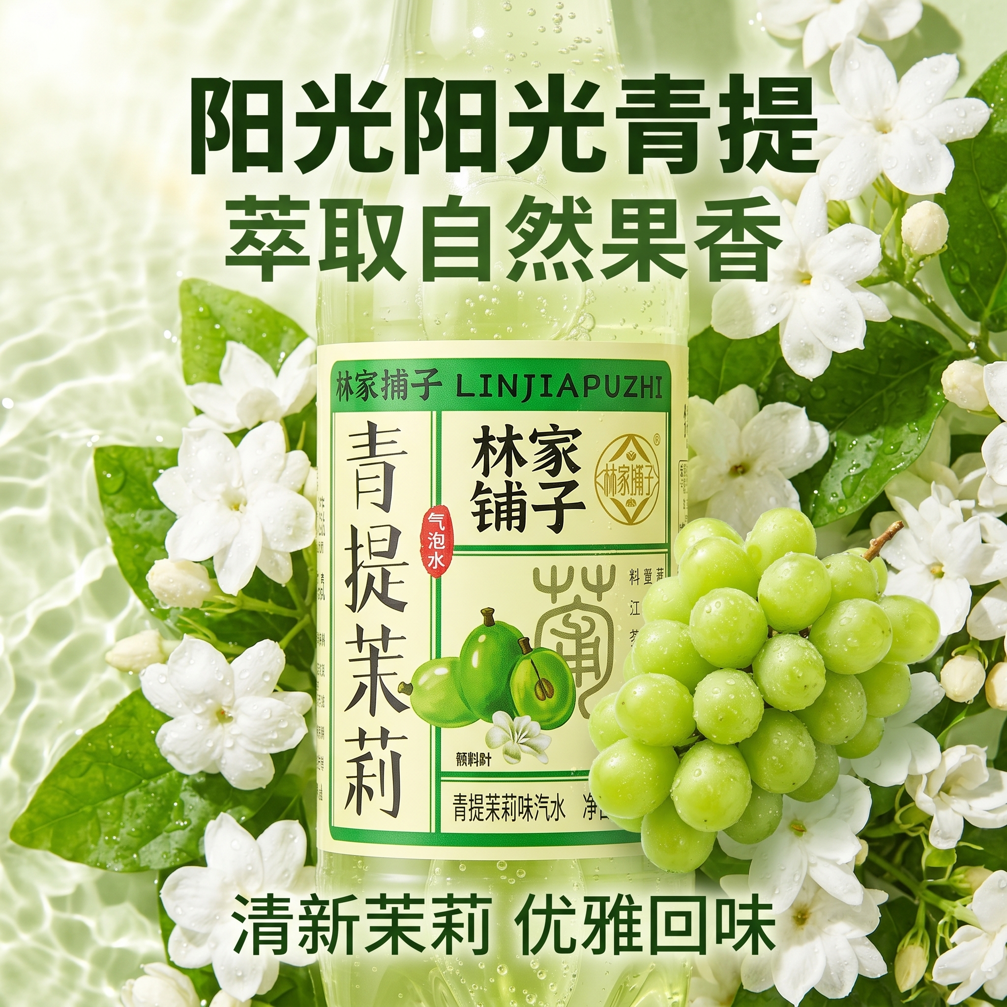 聚餐宴会青提茉莉汽水花果味气泡水清爽解腻餐桌搭配常备饮品整箱