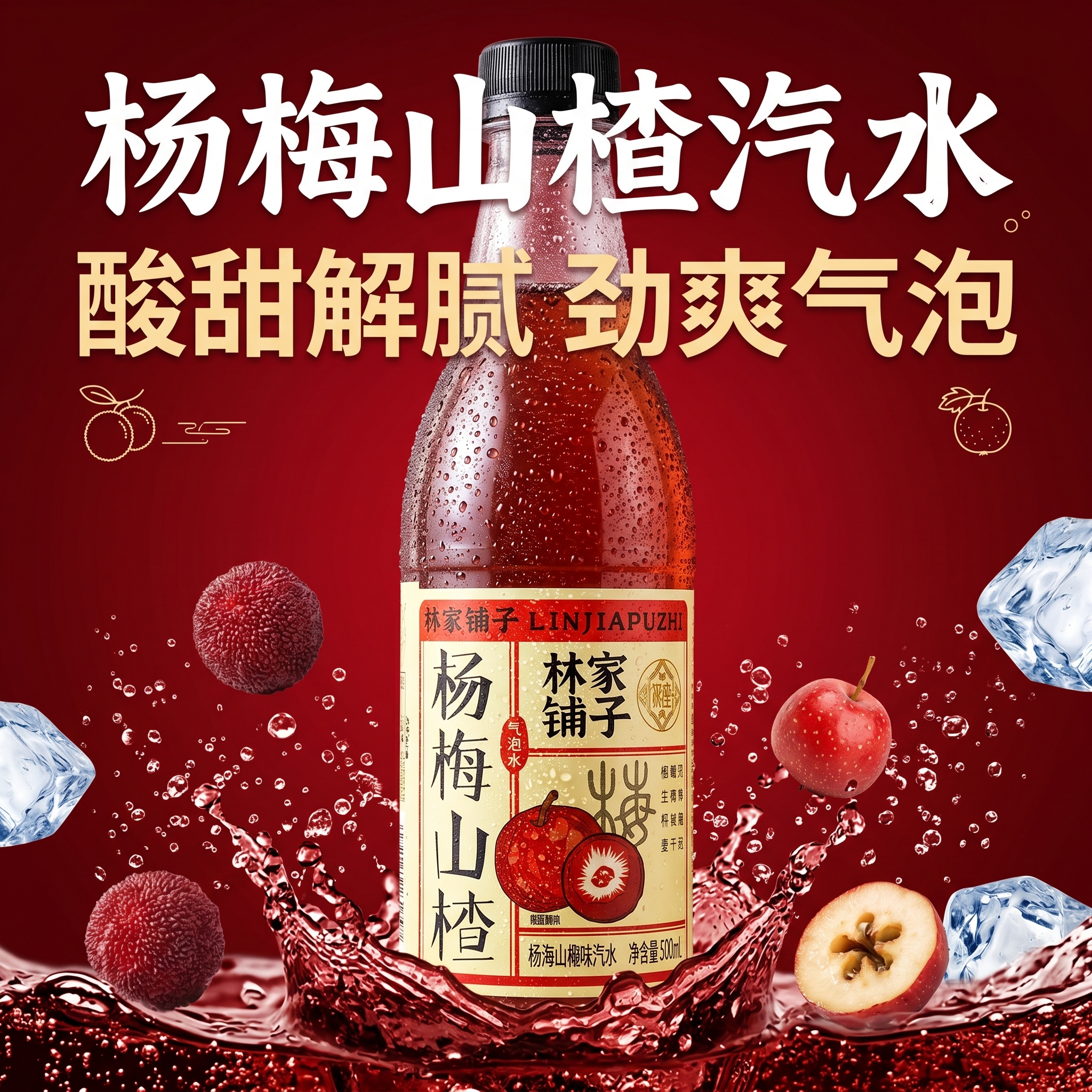 夏日限定杨梅山楂汽水酸甜开胃解腻解辣冰镇饮用口感更佳饮品