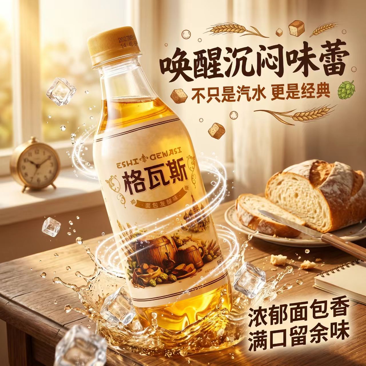 地道俄式风味格瓦斯汽水浓郁面包香气气泡充足常温冰镇均可饮用