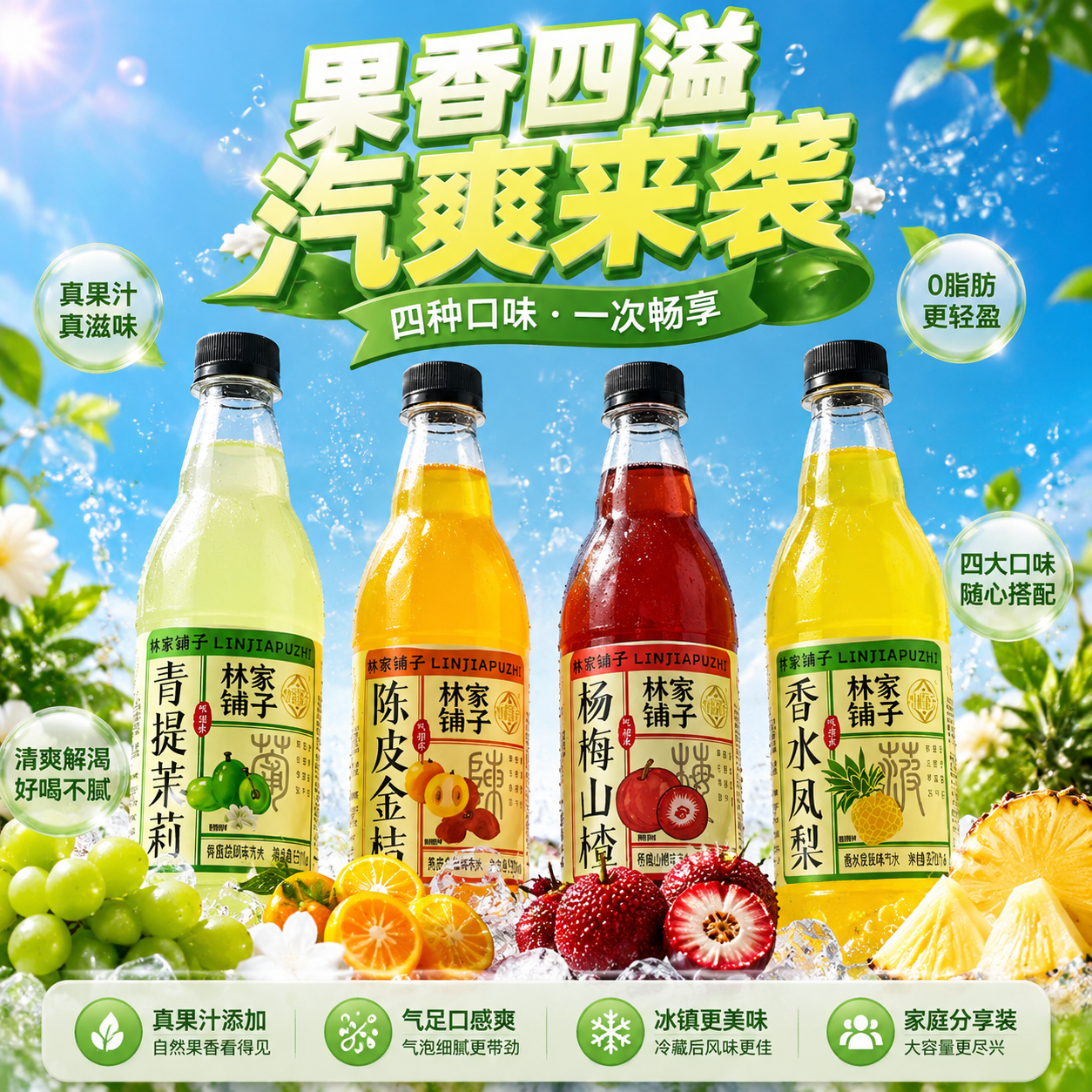 【便携瓶装】林家铺子多口味组合装 高品质 冰镇消暑居家饮品