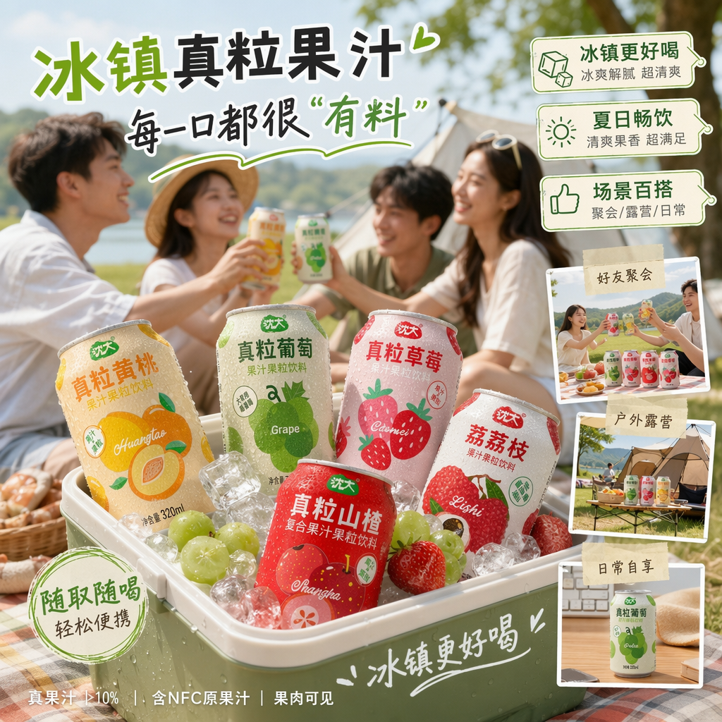 【元气果粒】大口嚼鲜榨果粒果汁小饮料清甜解腻好喝便携罐装