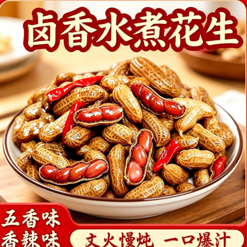 【包丢不包损】水煮花生带壳卤汁花生老卤五香味熟花生米下酒菜
