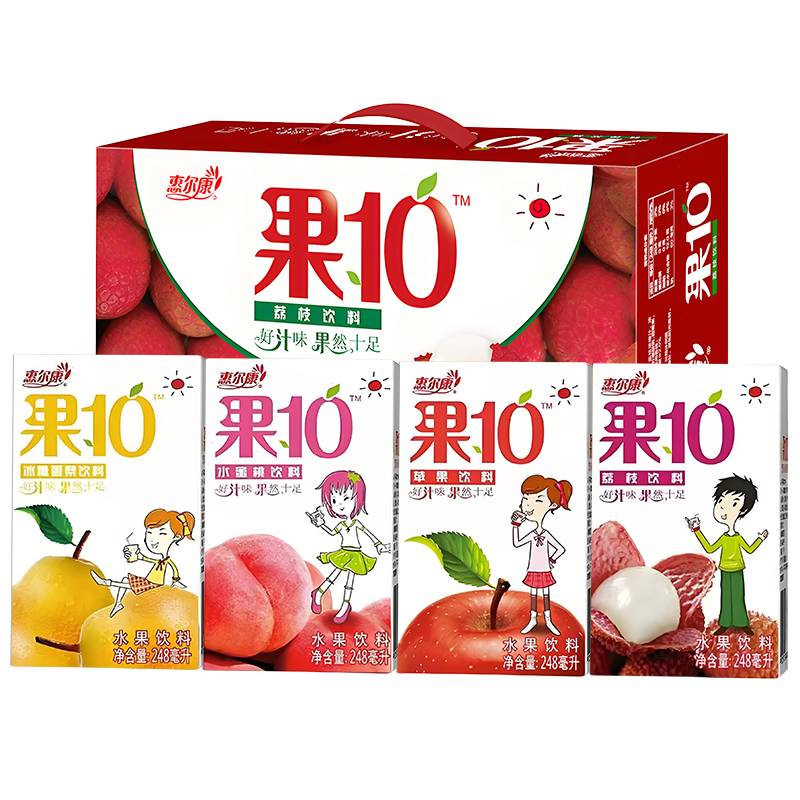 248ml*24盒惠尔康果10果味饮料红苹果水蜜桃汁荔枝爽雪梨