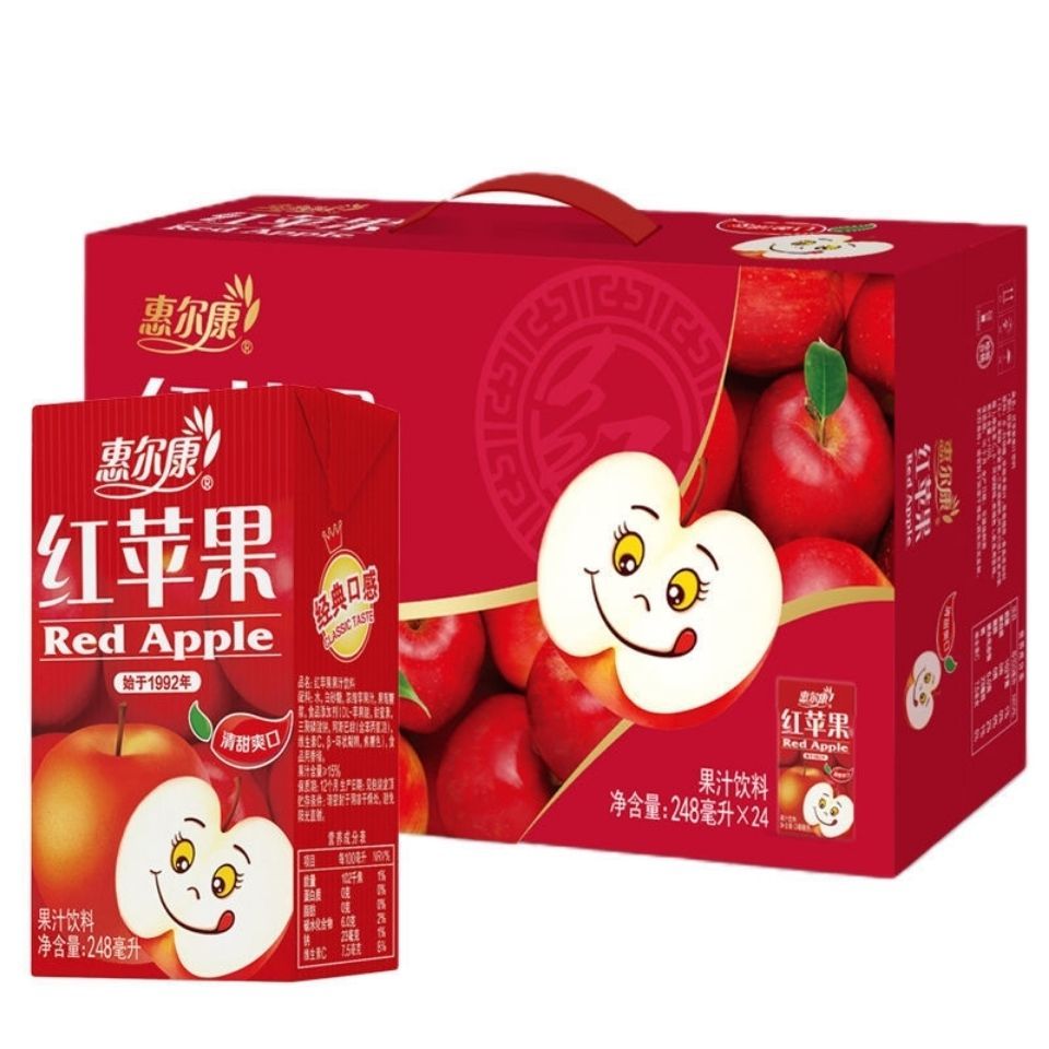 控价33.98  惠尔康果汁15%果汁含量红苹果果味饮料248ml*24盒