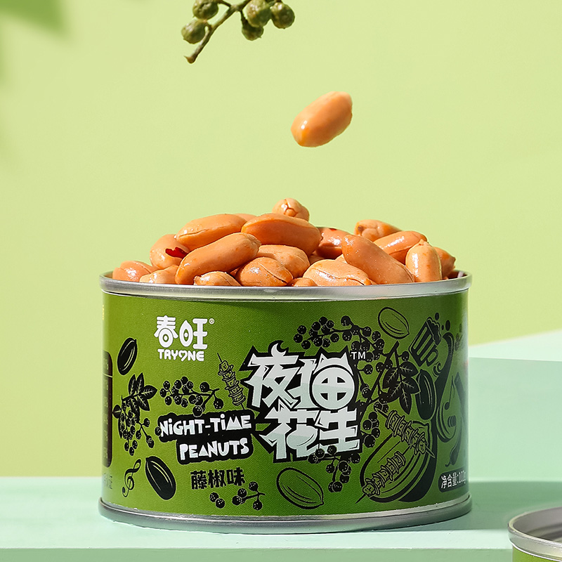 【春旺夜猫花生藤椒味102g】休闲零食追剧伴侣香辣酥脆解馋小食