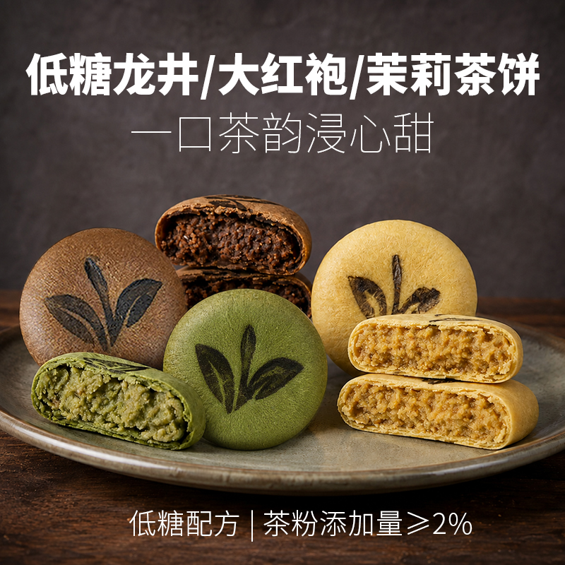 鹿辰低糖茉莉茶饼龙井大红袍茉莉茶香酥饼120g*1盒