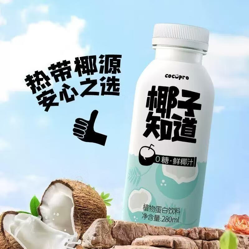 【新日期】椰子知道280ml植物蛋白饮料零糖鲜椰汁健康轻饮