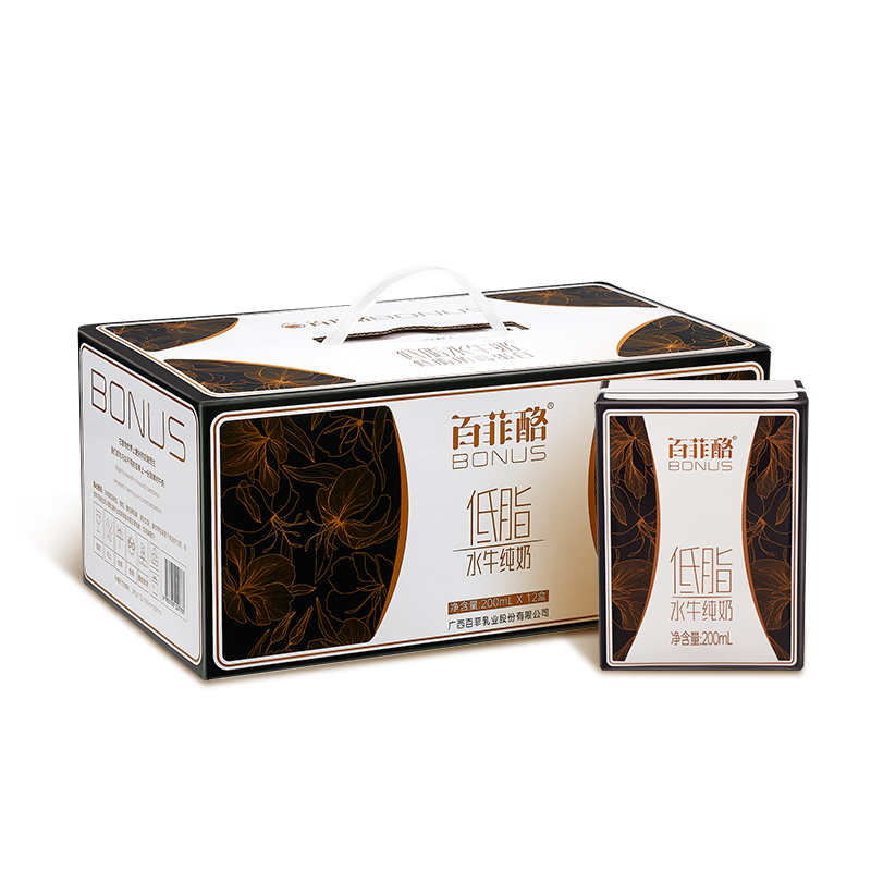百菲酪低脂水牛纯牛奶200ml*12盒/箱