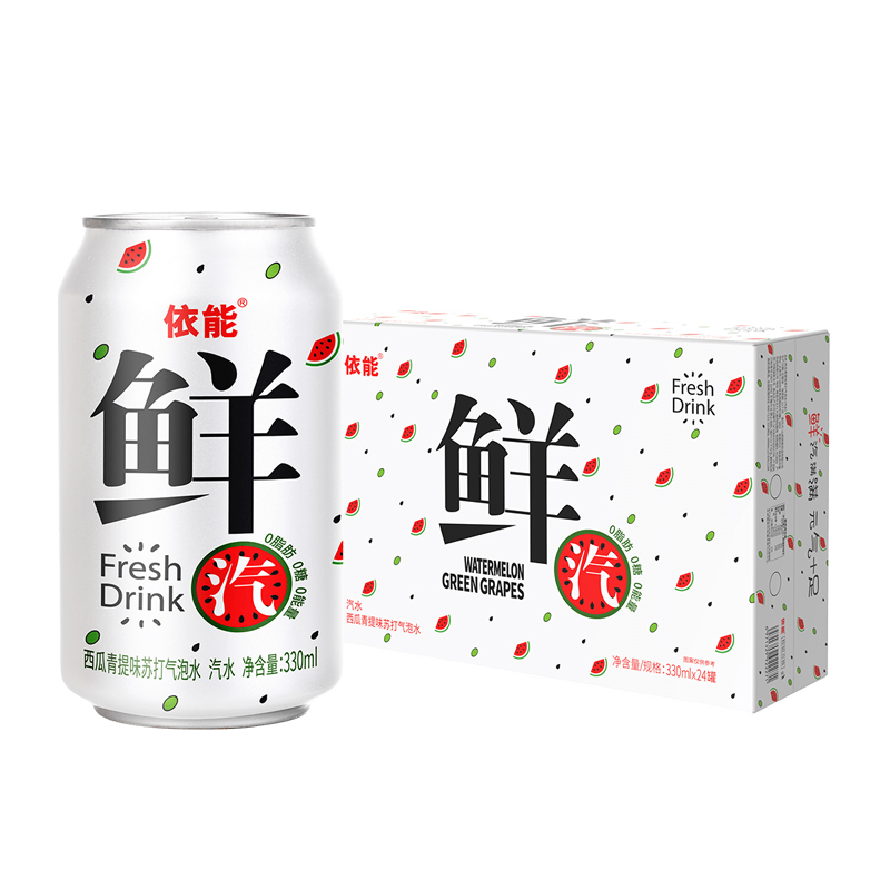 依能含气苏打气泡水饮料无糖饮料原味330ml*24罐装整箱