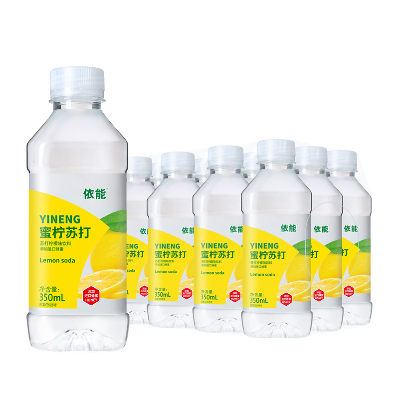 依能苏打蜜桃味饮料 添加蜂蜜 蜜柠味 果味饮料 350ml*12瓶便携装