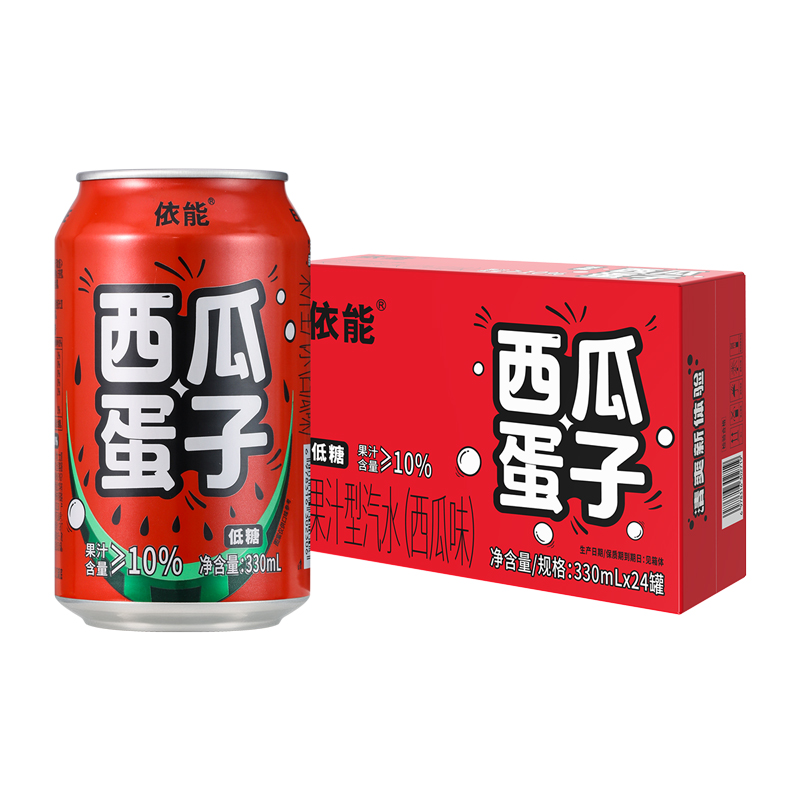 【依能西瓜蛋子330mLx6罐/24罐】低糖果汁汽水清爽适合夏日畅饮