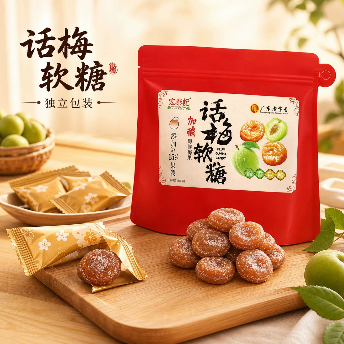 【宏泰记话梅软糖】果味糖果酸香软糯独立包装适合随身携带