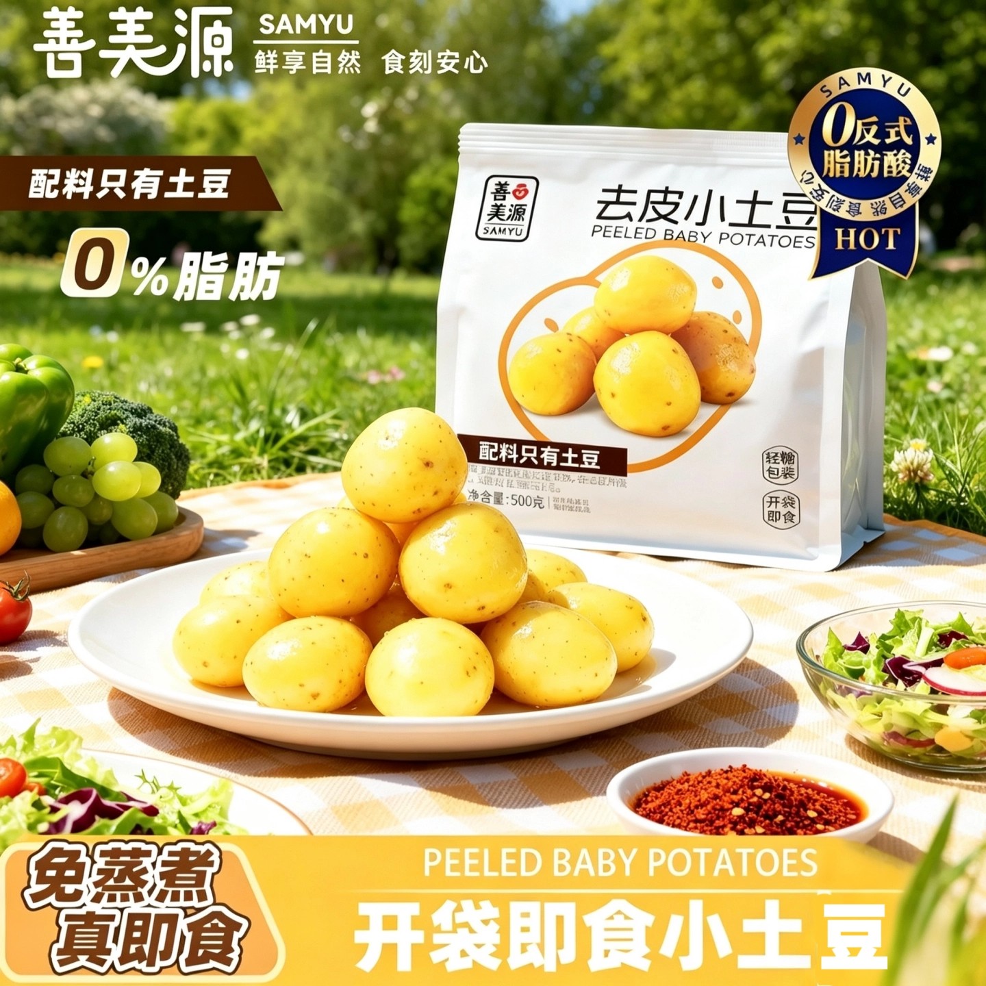 善美源即食鲜蒸小土豆去皮土豆开袋即食早餐代餐速食500g独立包装