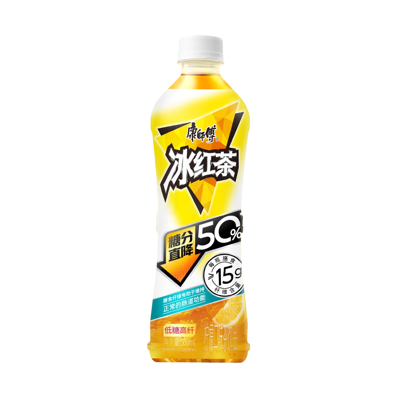 【康师傅冰红茶低糖高纤500ml】饮料富含膳食纤维满足成人日常所