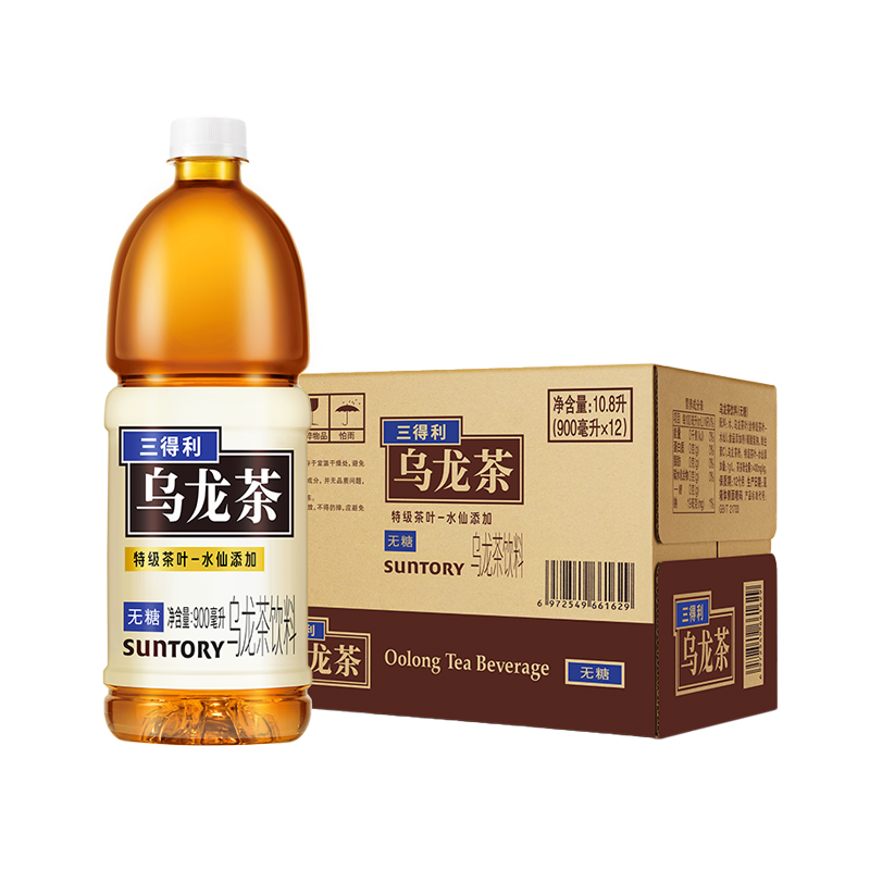 【三得利乌龙茶900毫升1瓶】无糖茶饮清爽解腻适合办公居家饮用
