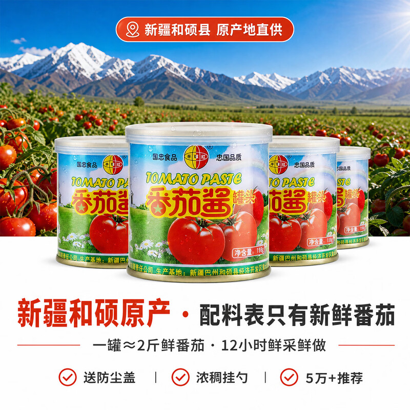 半球红198g*4罐 新疆番茄酱罐头家庭商用炒菜炖肉首选