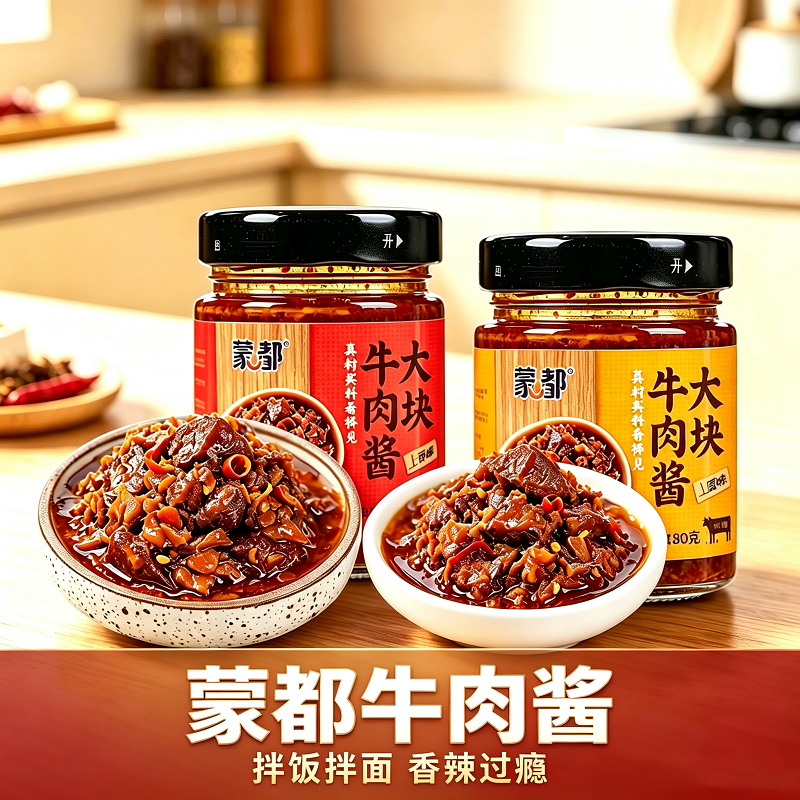 【蒙都牛肉酱180g*3】大块牛肉酱熟食下饭拌面家常下饭菜原味香辣