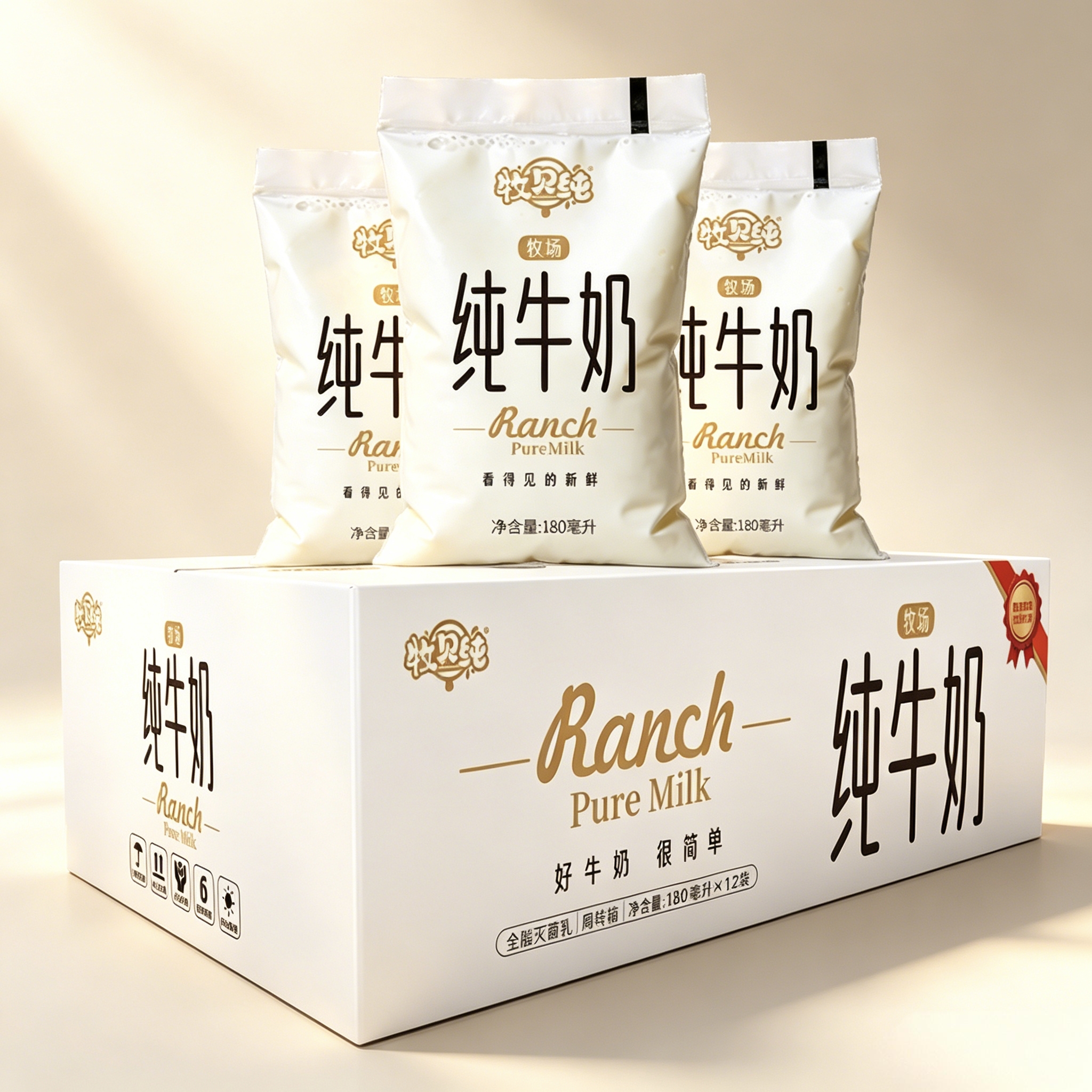 牧贝纯纯牛奶180ml*12袋