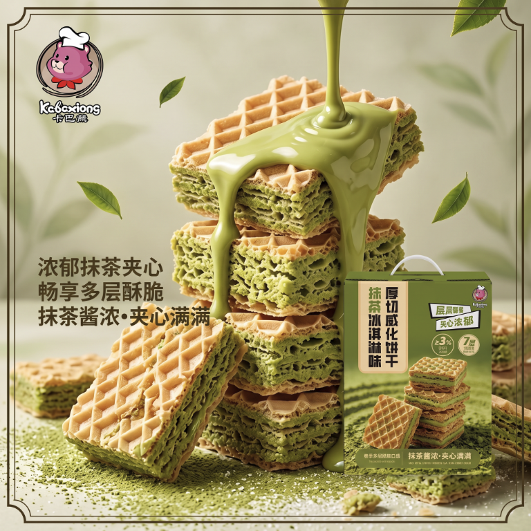 卡巴熊抹茶冰淇淋味厚切威化饼干礼盒装酥脆茶休闲零食独立包装