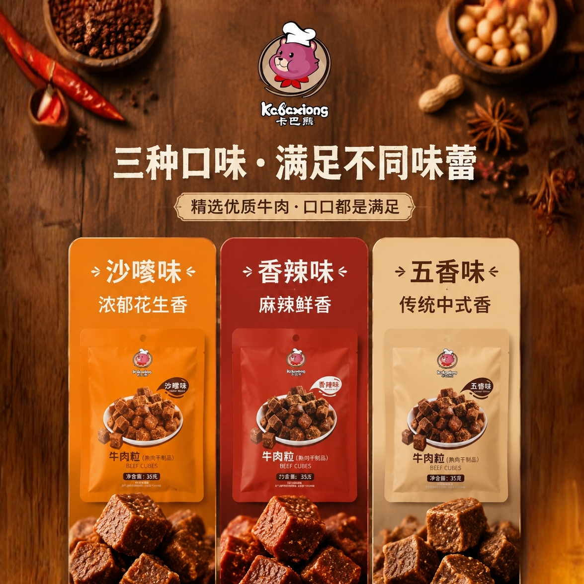 牛肉粒独立包装风干肉干五香/看辣/沙嗲味网红牛肉小零食