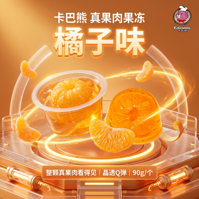 卡巴熊一整颗果肉果冻橘子果冻清爽解馋露营小零食