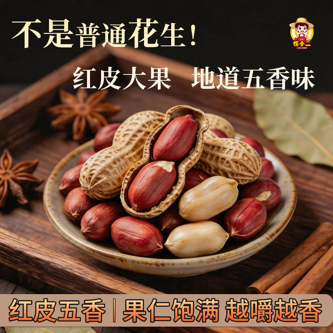 愣小二五香烤花生香酥脱油花生米办公休闲零食追剧下酒菜黑皮花生