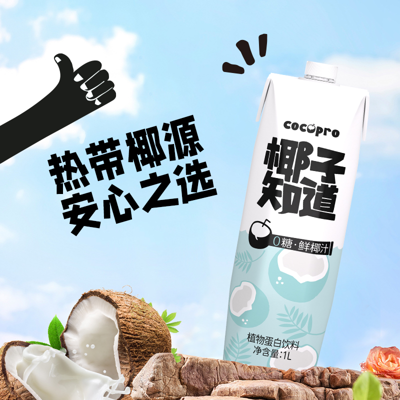 椰子知道1L植物蛋白饮料0添加糖鲜椰汁热带椰源安心健康之选
