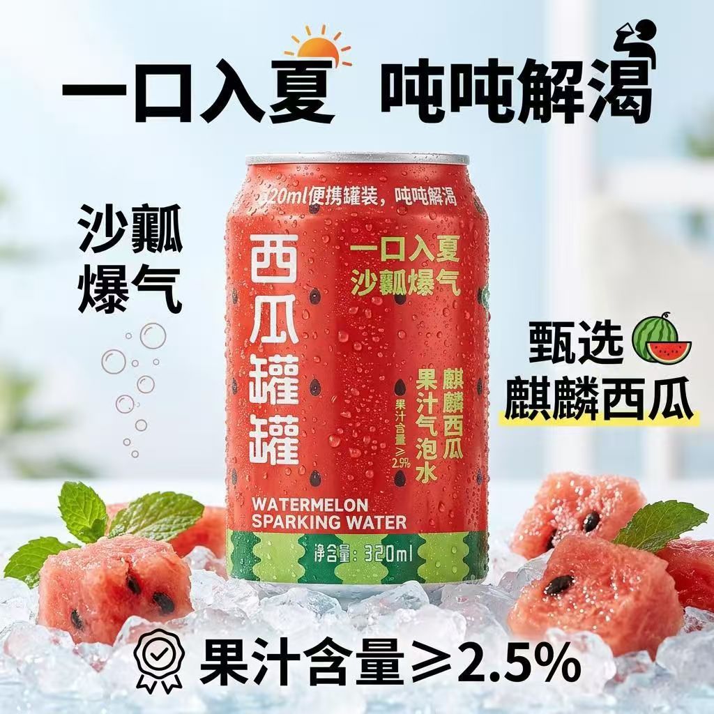 真果汁西瓜气泡水320ml 冰镇西瓜汁风味饮料解腻清甜爽口小鼠饮品