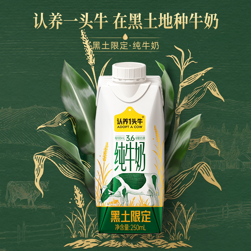 【认养一头牛纯牛奶250mL】黑土限定高蛋白营养早餐奶适合全家饮