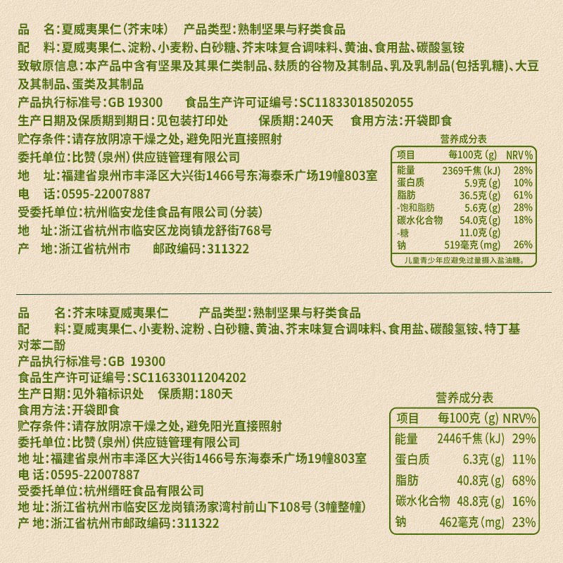 比比赞芥末味夏威夷果仁坚果炒货干果网红爆款零食小吃休闲食品